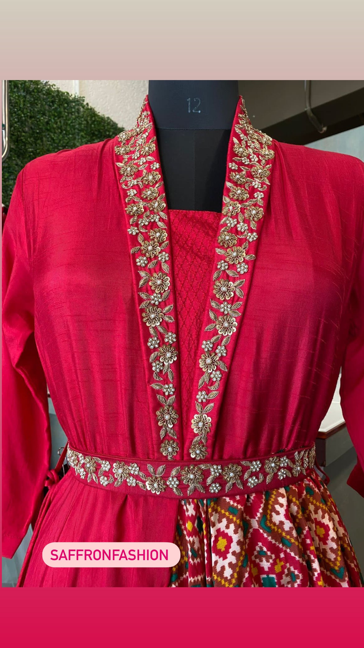 Red Patola zardosi dress - Saffronfashionindia