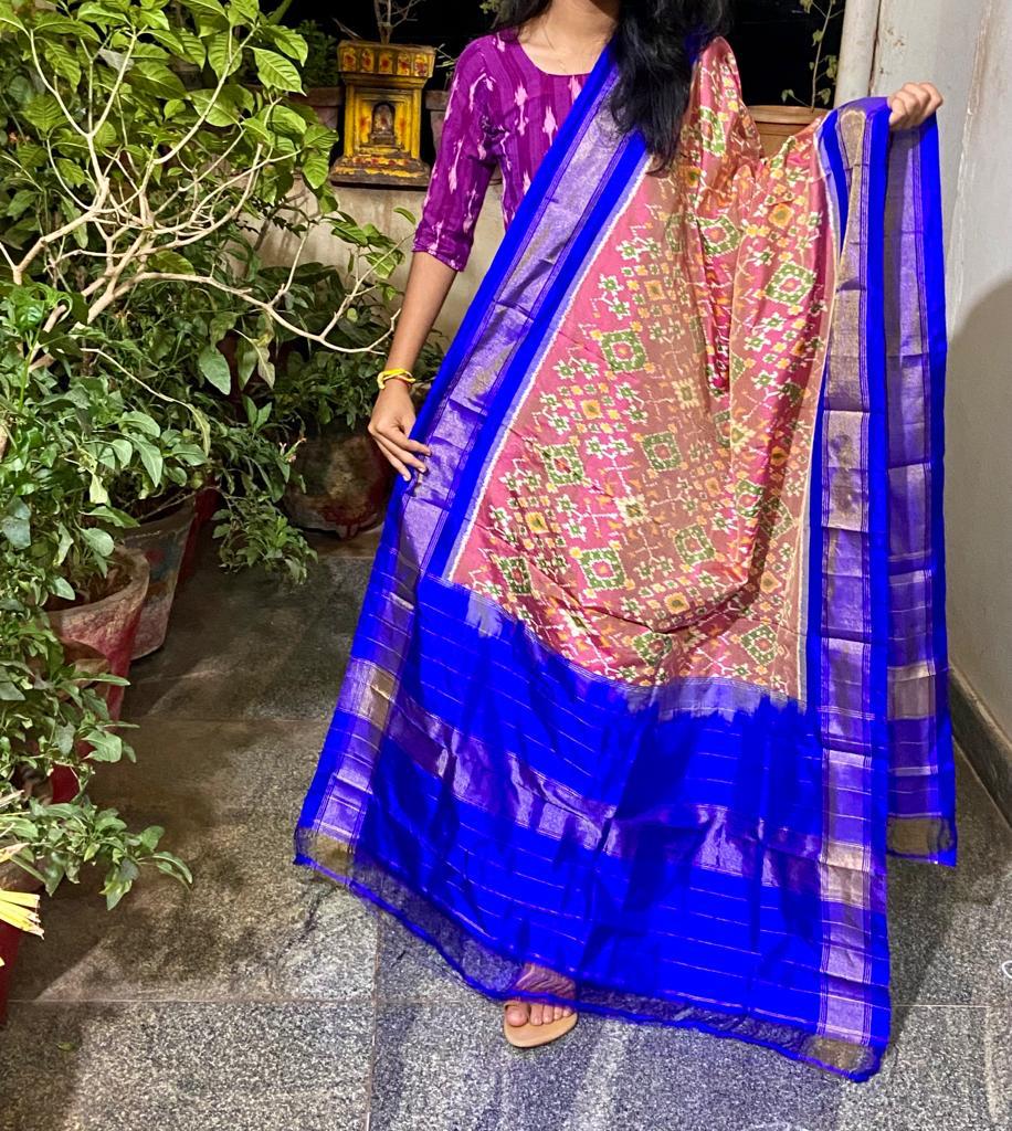 Ikkat Pattu dupatta - Saffronfashionindia