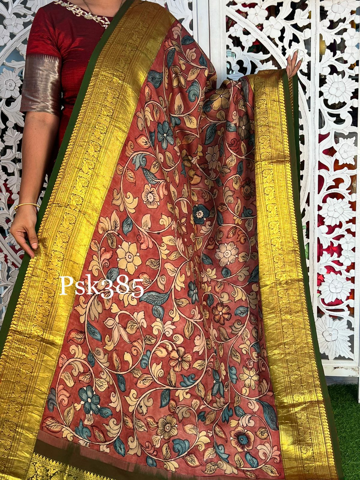 Rivaaz Kalamkari silk dupatta - Saffronfashionindia