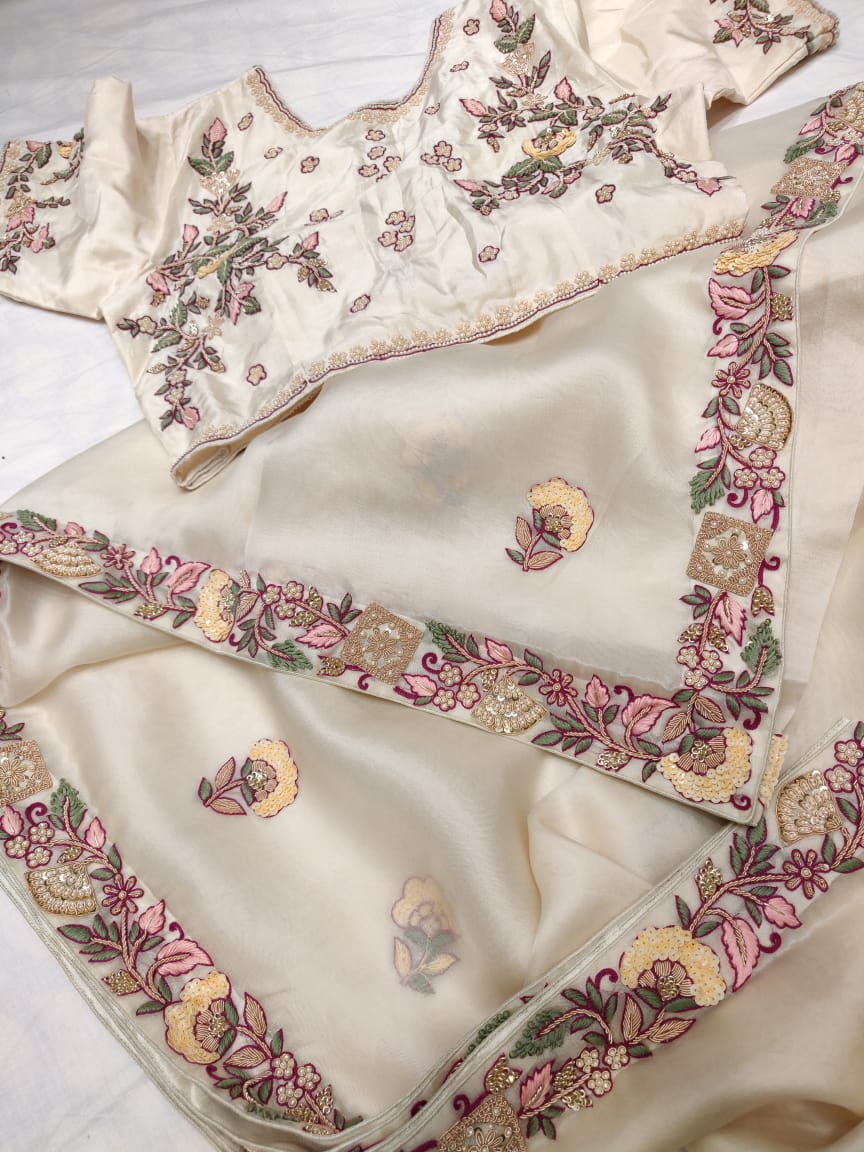 Apima embroidery saree - Saffronfashionindia