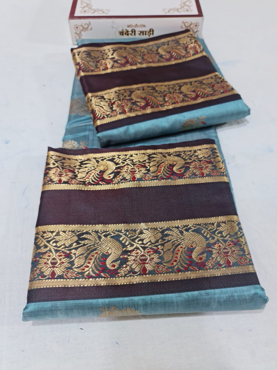 Firoza Chanderi pattu saree - Saffronfashionindia