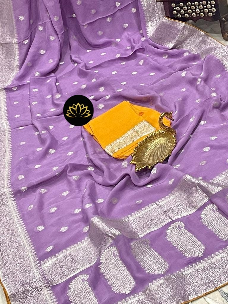 Purple banarsi saree/khaddi chiffon saree - Saffronfashionindia
