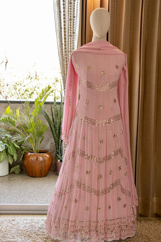 Kamdani pink anarkali gorgette suit - Saffronfashionindia