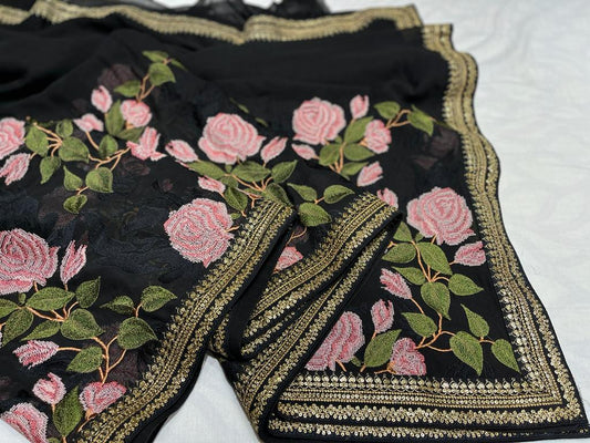 Embroidered floral saree,,,,beautiful sari - Saffronfashionindia