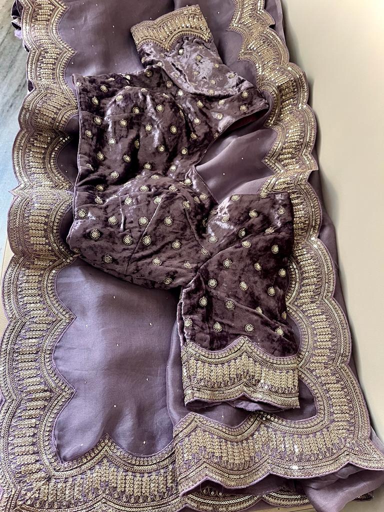 Zubeida organza embroidery saree - Saffronfashionindia