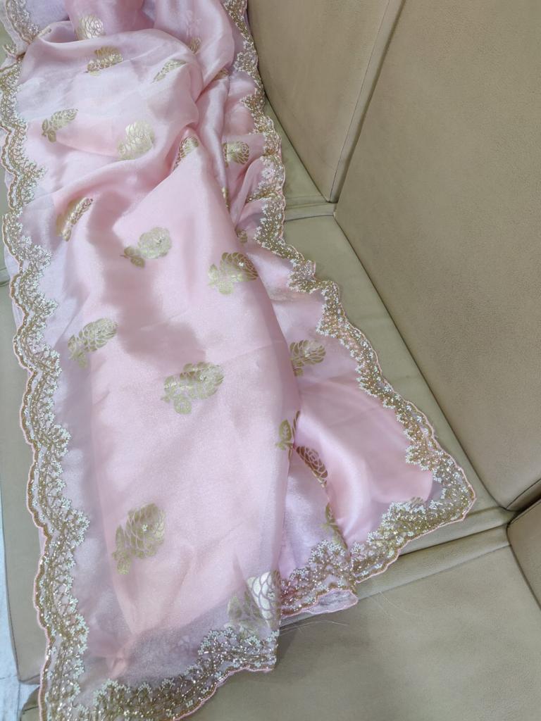 Organza foil partywear saree - Saffronfashionindia
