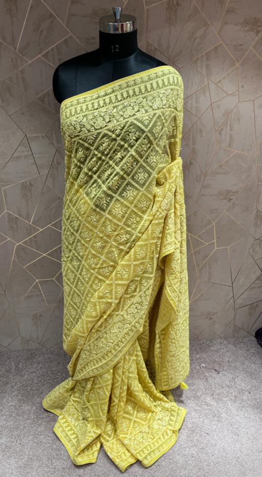 Kinzie Chikankari saree/gorgette saree - Saffronfashionindia