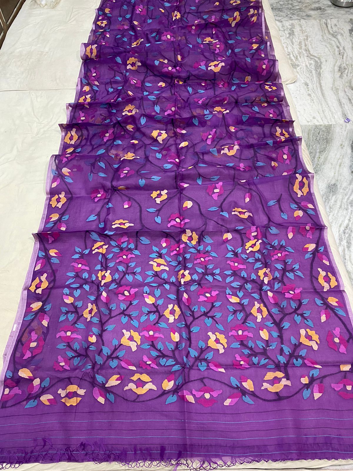 Purple jamdani saree - Saffronfashionindia