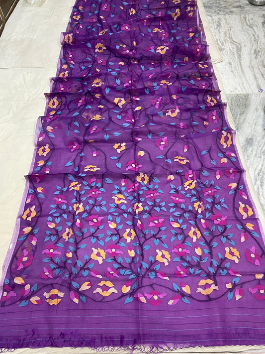 Purple jamdani saree - Saffronfashionindia