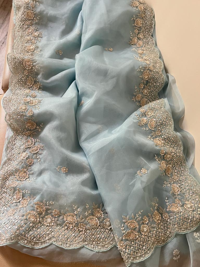 Bambi organza partywear saree - Saffronfashionindia