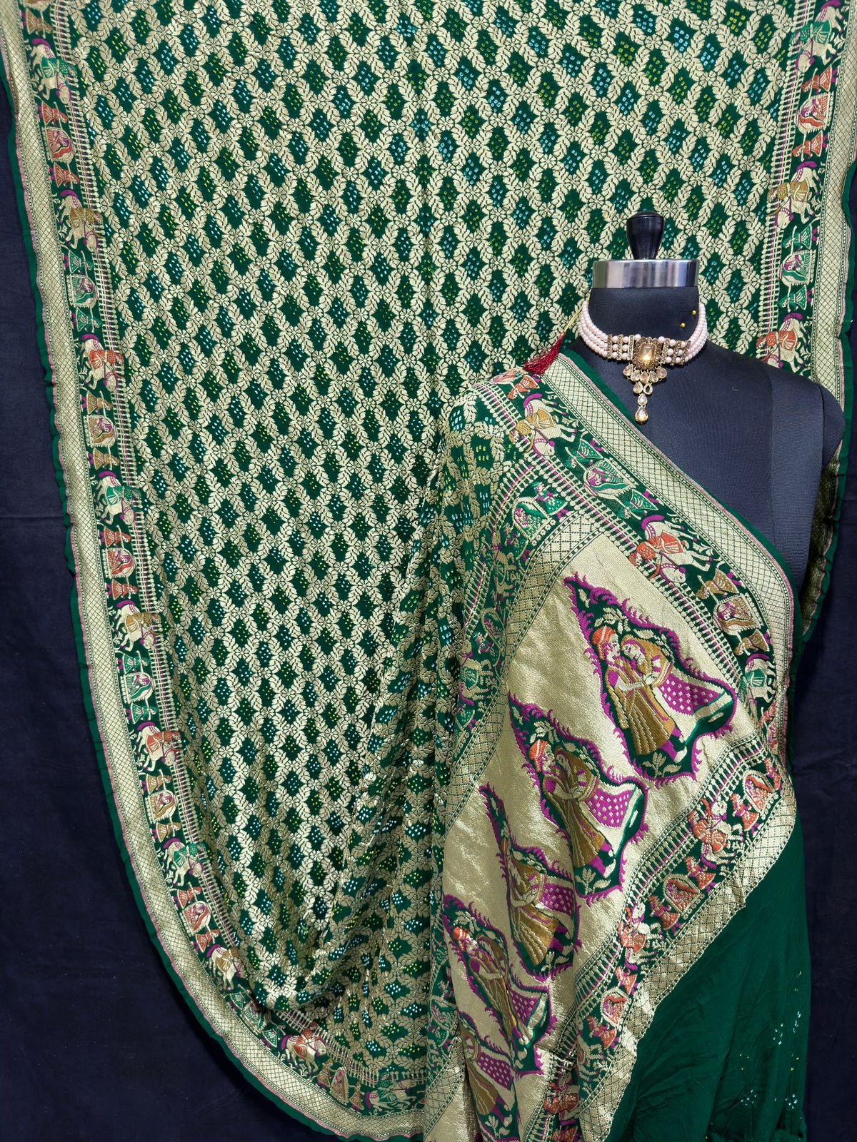 Losa Banarsi Meenakari bandhani saree - Saffronfashionindia