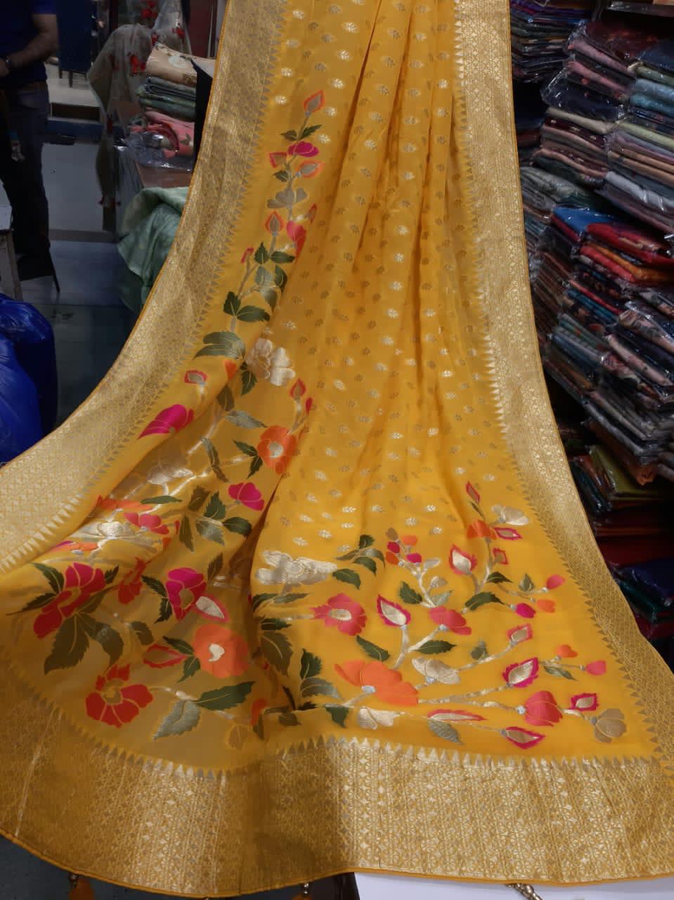 Khaddi gorgette saree - Saffronfashionindia
