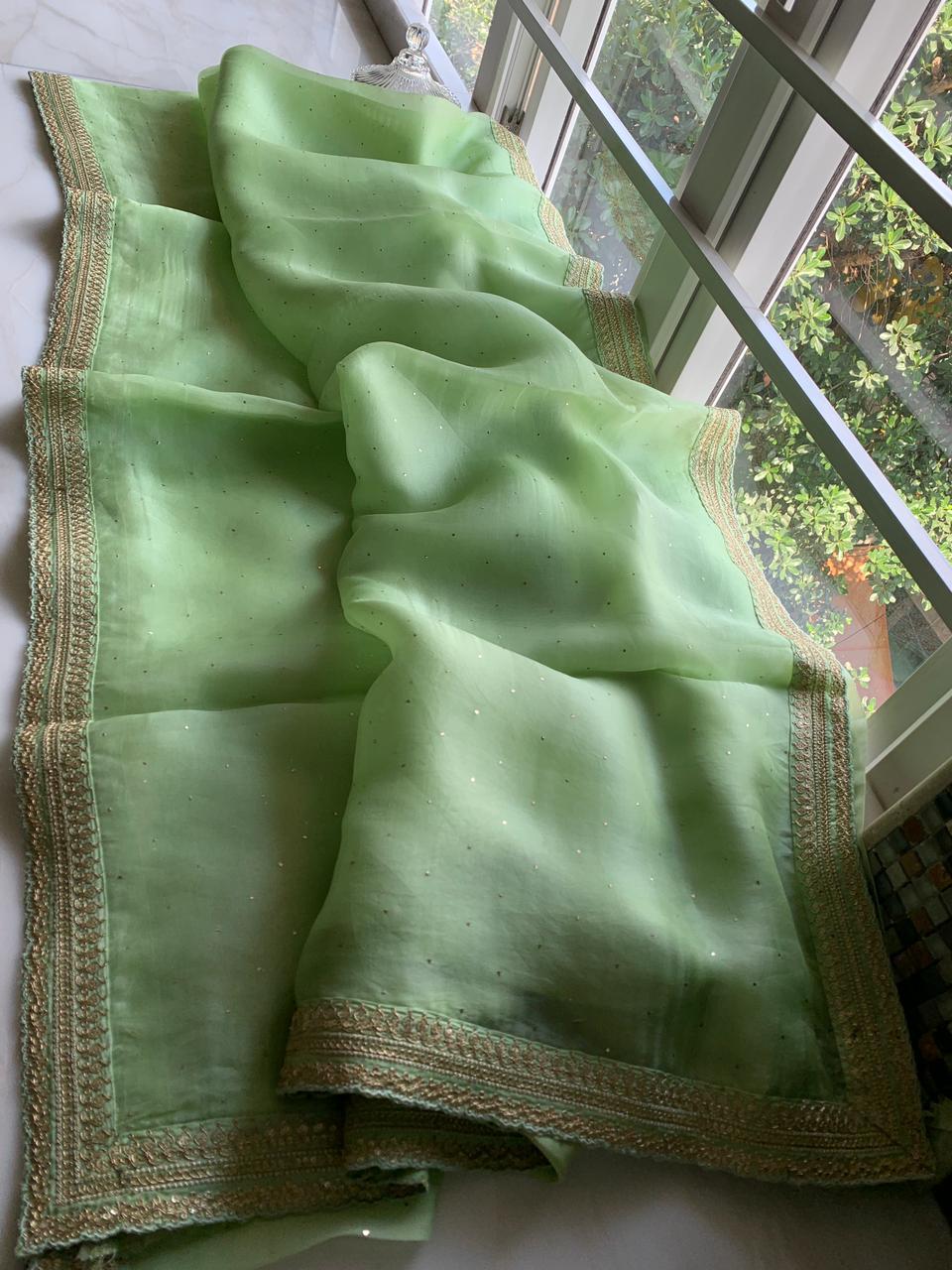 Vahida organza sari partywear sarees Indian sari - Saffronfashionindia