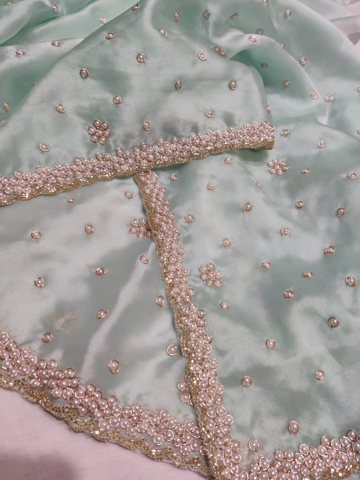 Pearl organza partywear saree - Saffronfashionindia