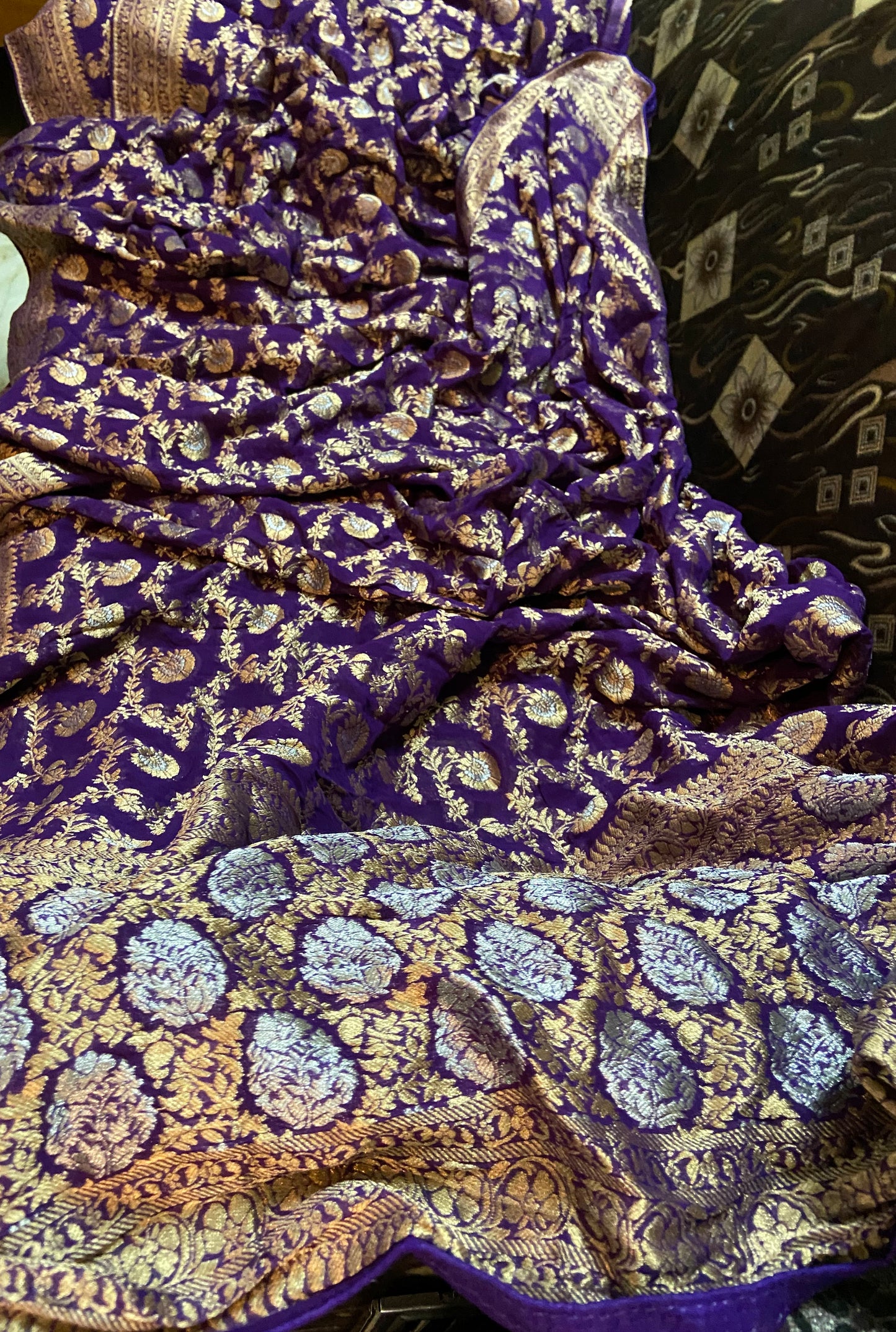 Royal blue Khaddi gorgette saree - Saffronfashionindia