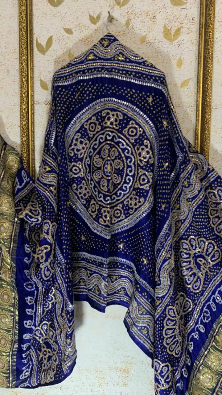 Royal blue embroidered gajji silk dupatta - Saffronfashionindia