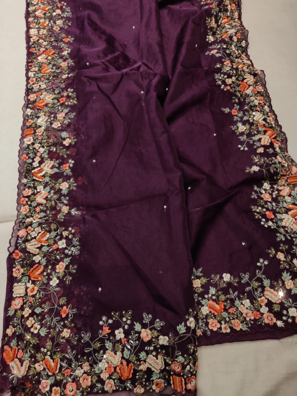 Carles embroidered saree - Saffronfashionindia