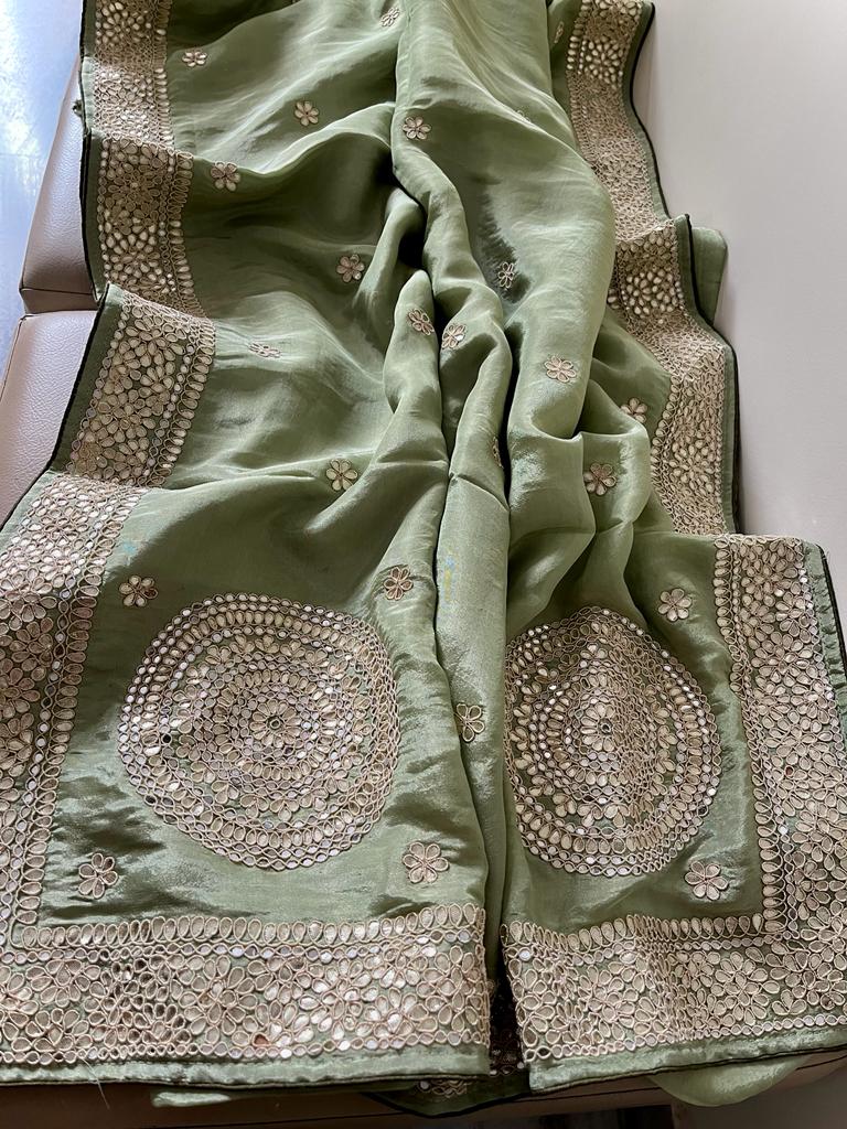 Zubeida gorgette embroidered saree - Saffronfashionindia