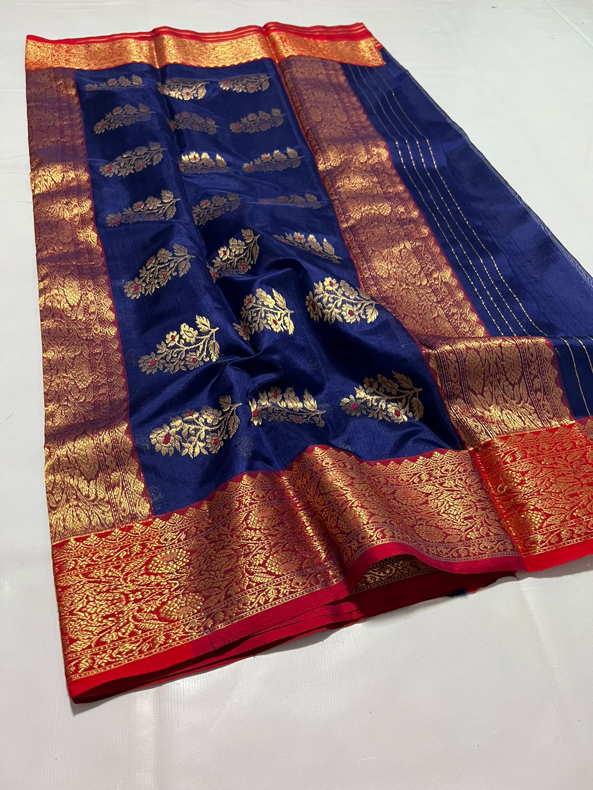 Royal blue Chanderi saree - Saffronfashionindia