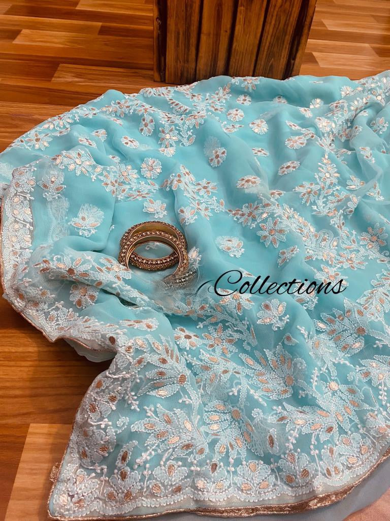 Khushnama Chikankari saree - Saffronfashionindia