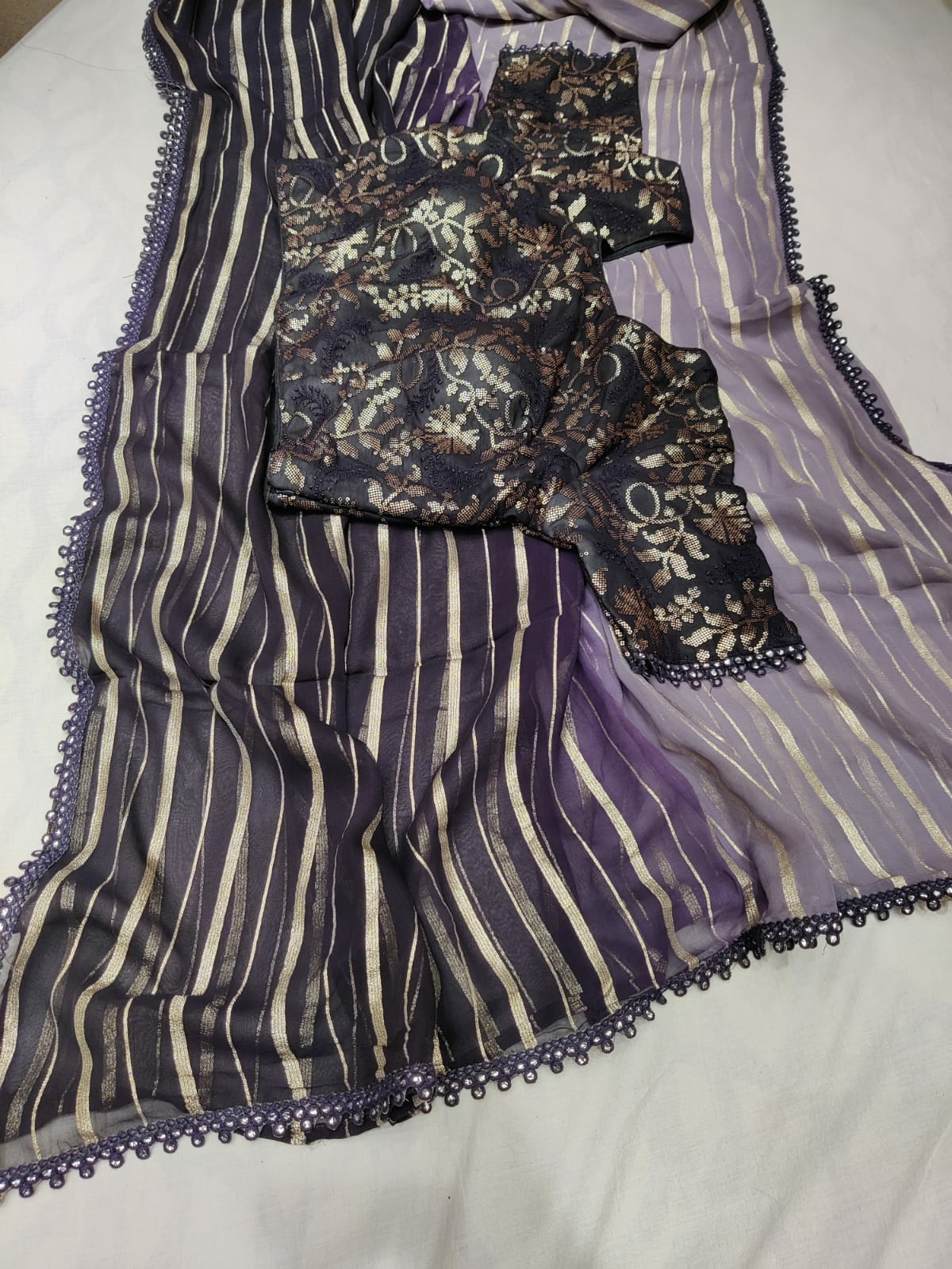 Shaded striped sexy partywear saree - Saffronfashionindia