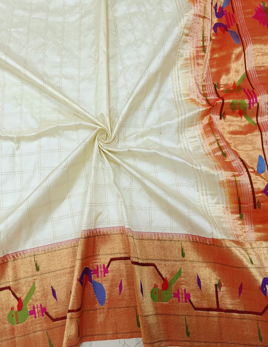 White brocket Paithani saree - Saffronfashionindia