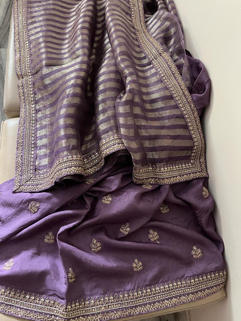 Neshina striped weaving organza saree - Saffronfashionindia