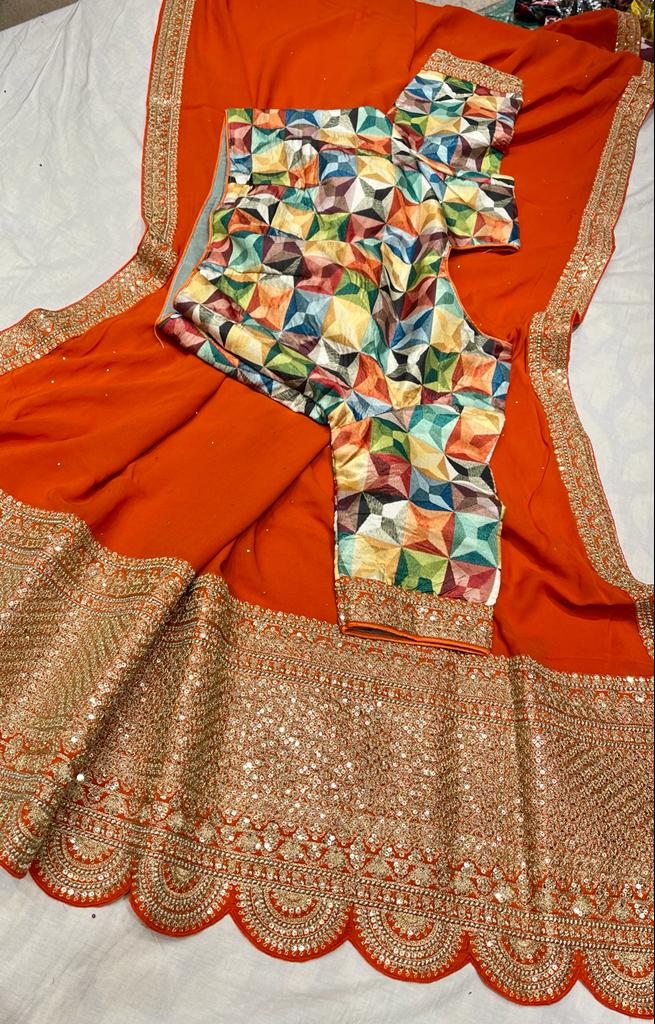 Anika gorgette zardosi saree - Saffronfashionindia