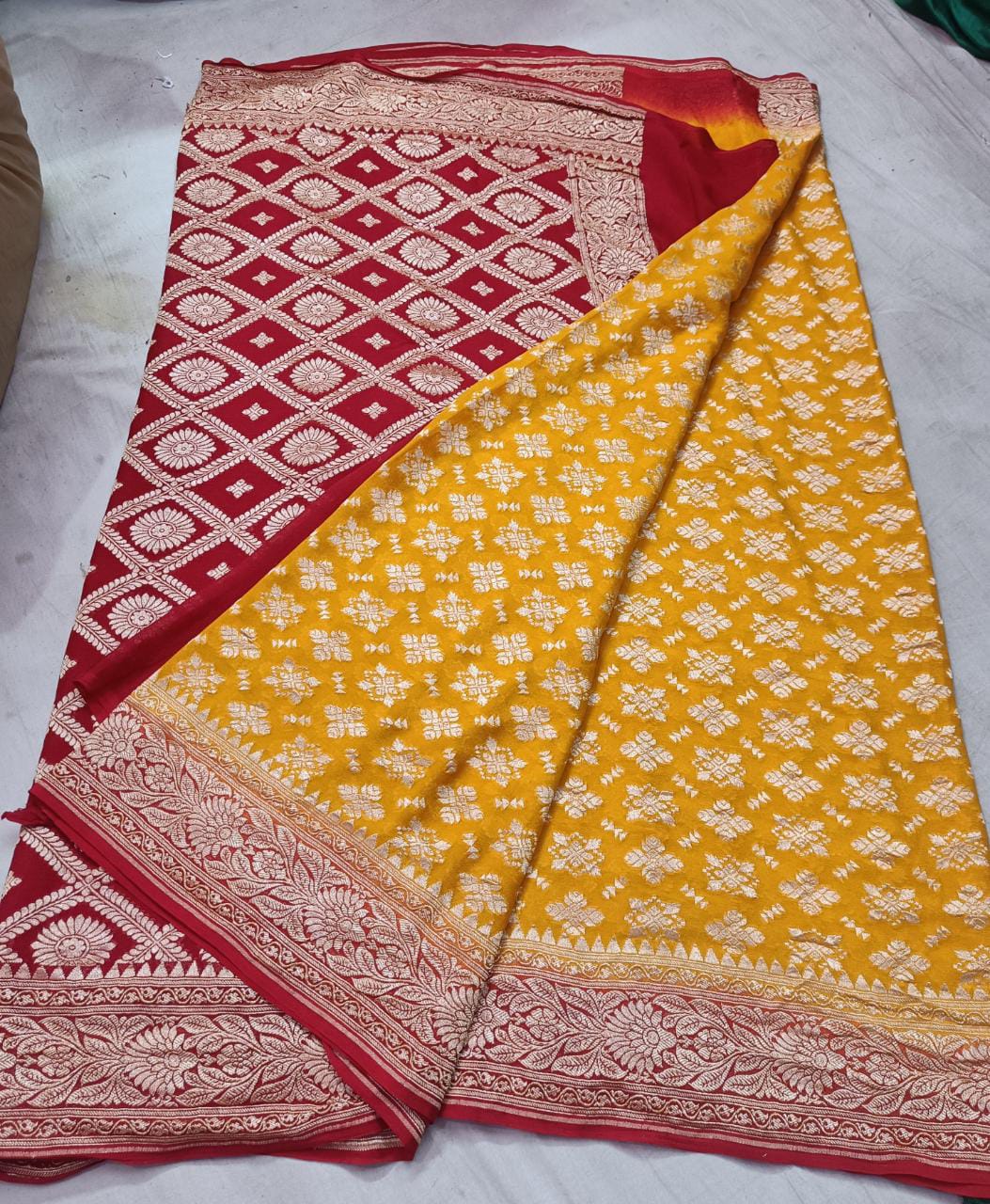 Banarsi Khaddi gorgette saree - Saffronfashionindia