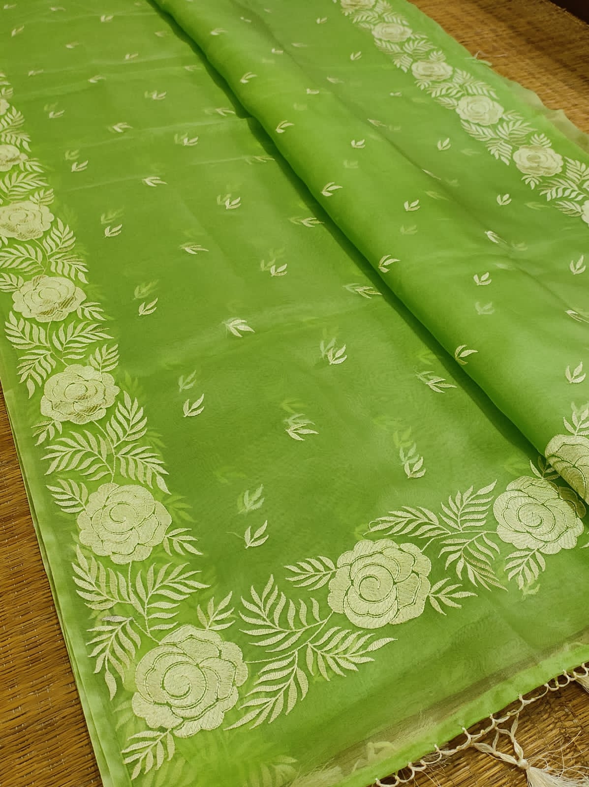 Rose inspired organza saree - Saffronfashionindia