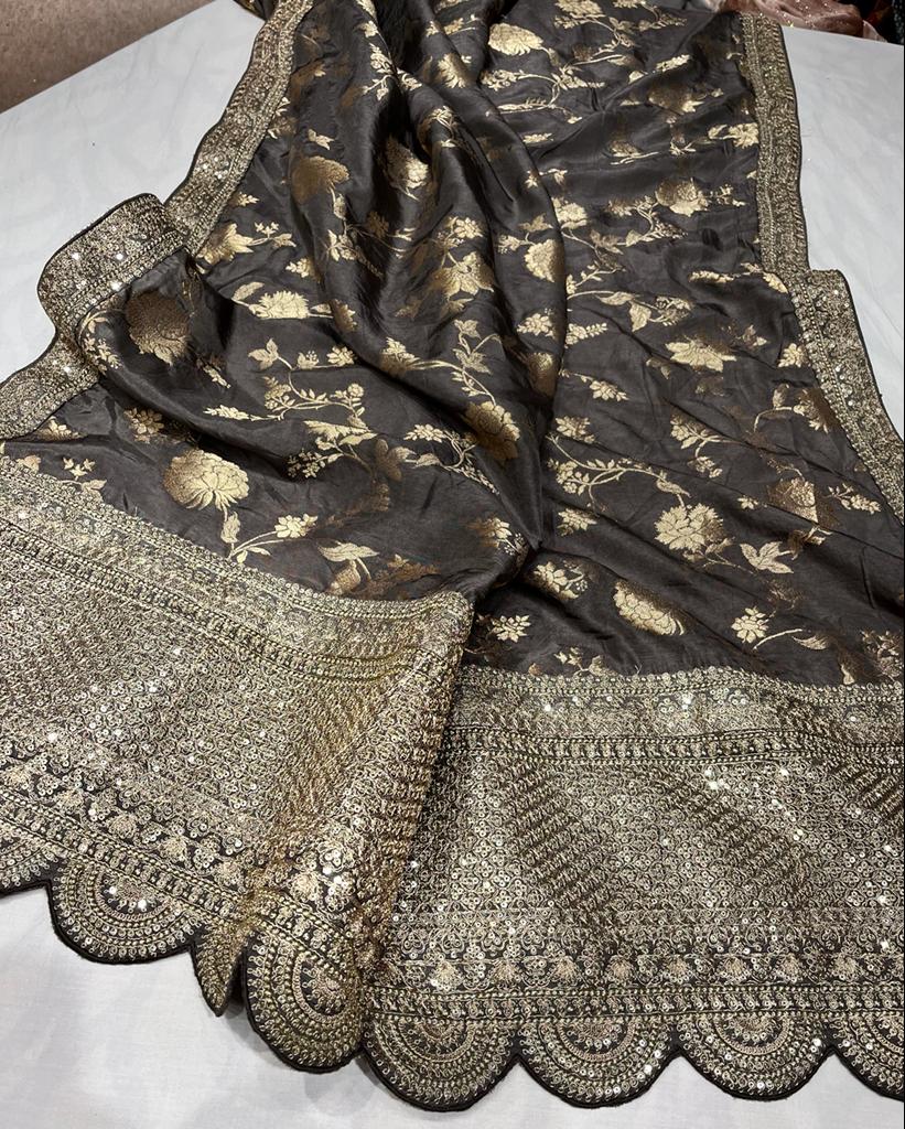Silk sari zardosi saree - Saffronfashionindia