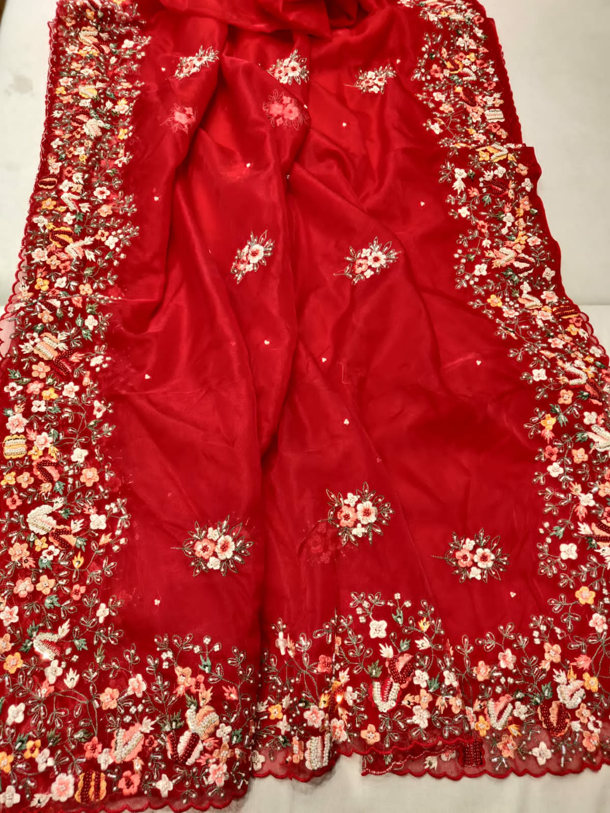 Carles embroidered saree - Saffronfashionindia