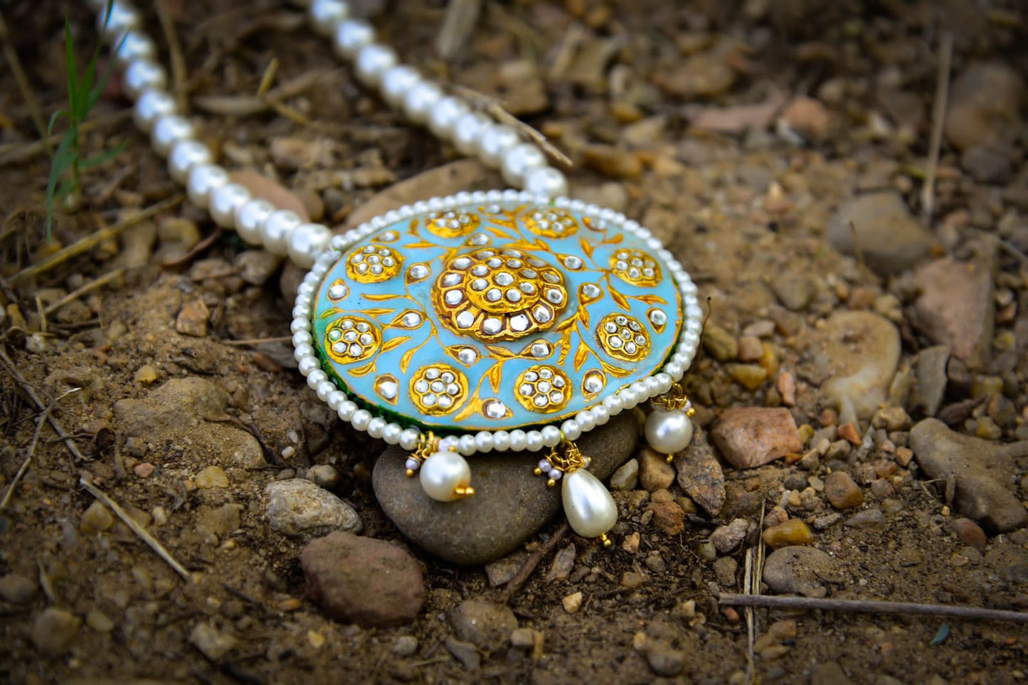 Pivani Pearl Meenakari necklace set - Saffronfashionindia