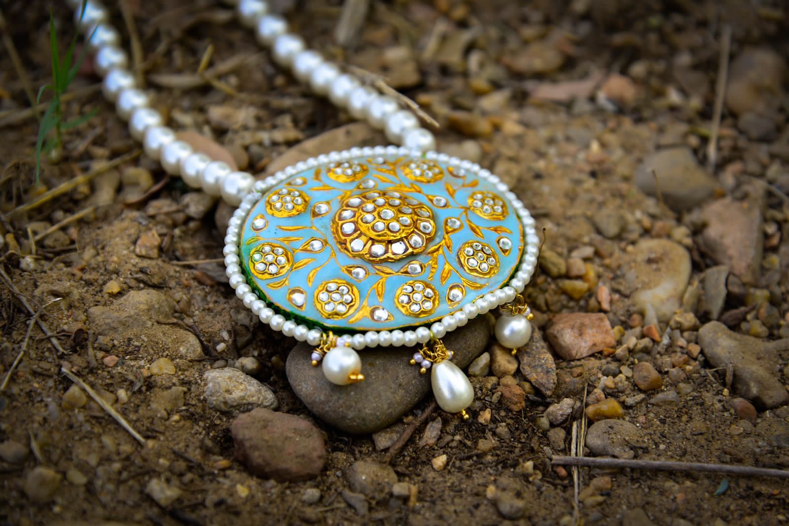 Pivani Pearl Meenakari necklace set - Saffronfashionindia