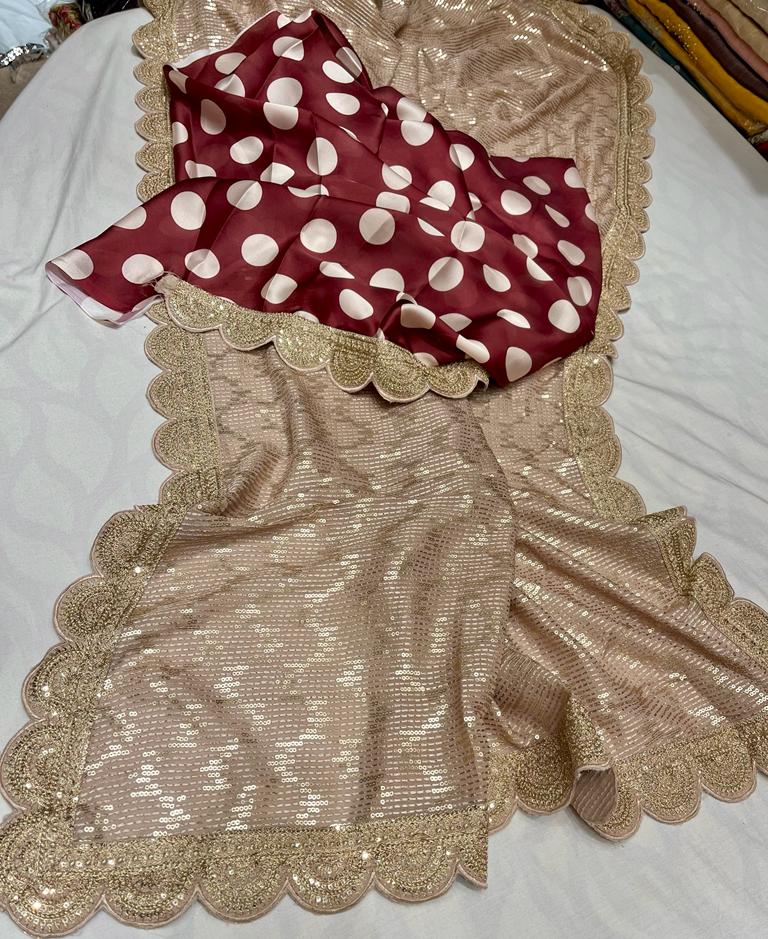 Razina gorgette sequence saree - Saffronfashionindia