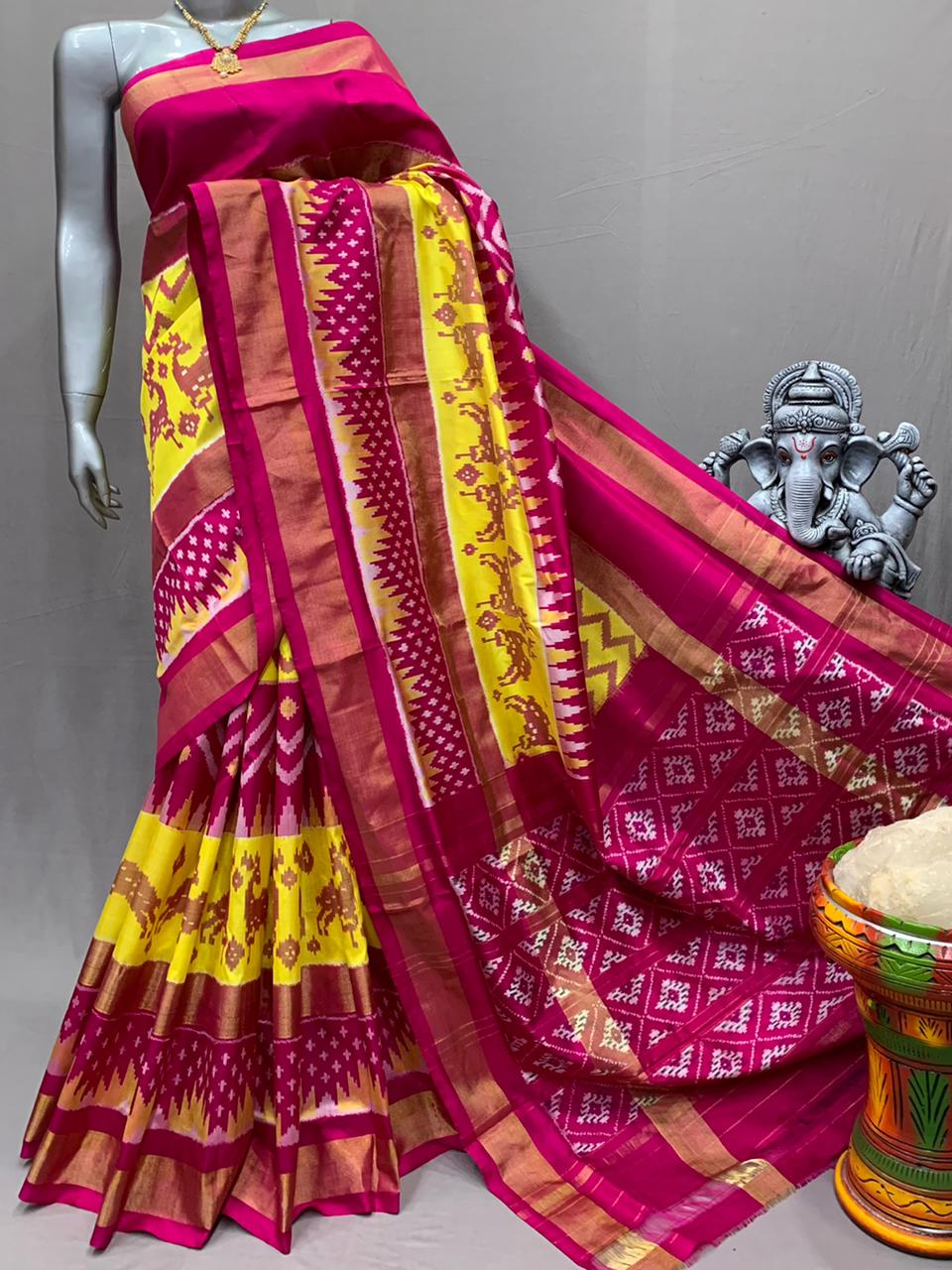 Ikkat Indian saree women sari blouse - Saffronfashionindia