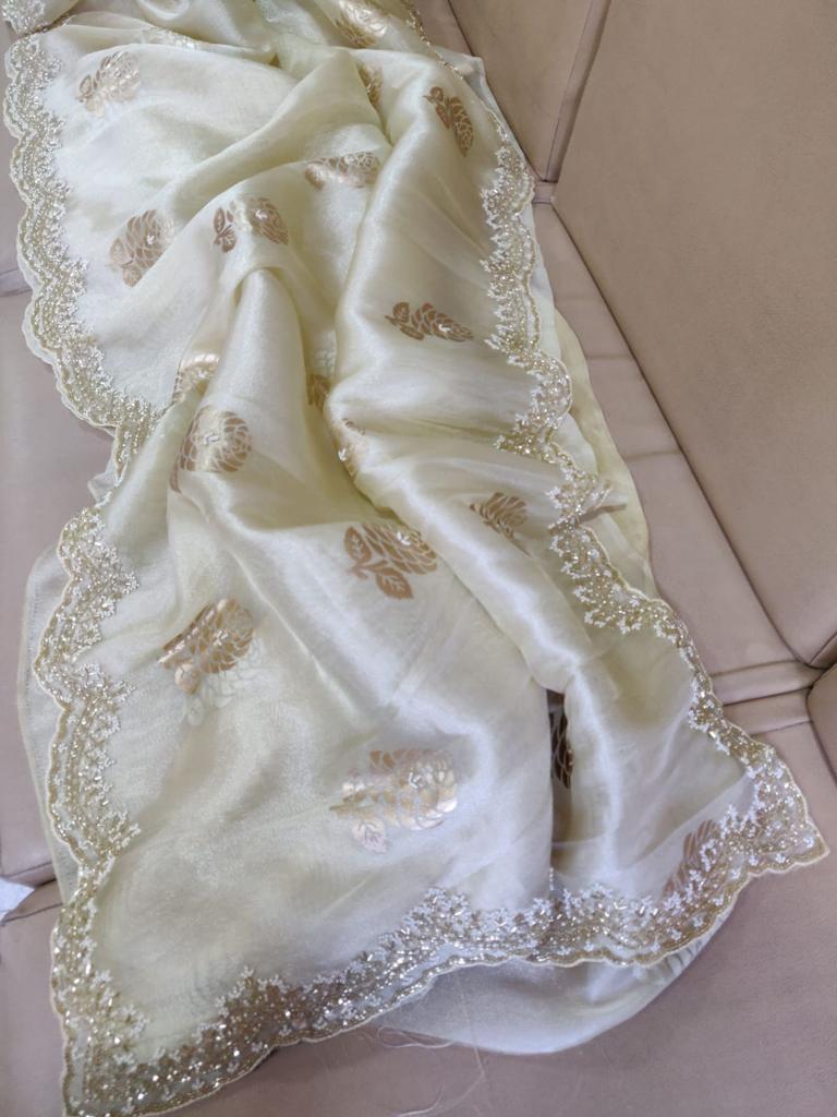 Organza foil partywear saree - Saffronfashionindia
