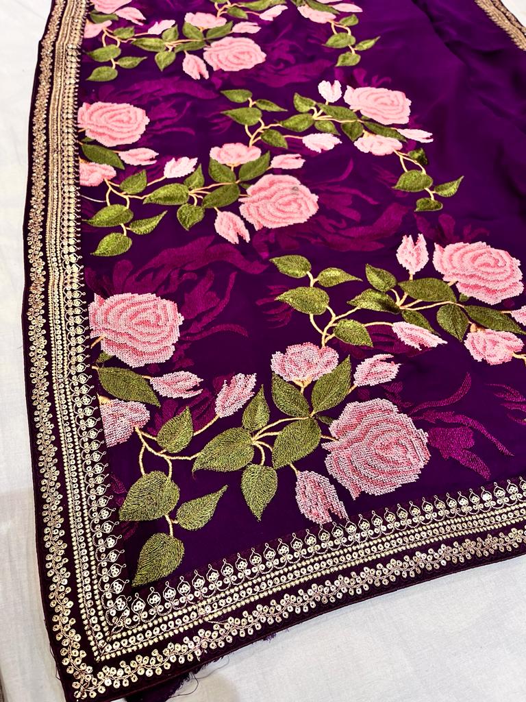 Embroidered floral saree,,,,beautiful sari - Saffronfashionindia