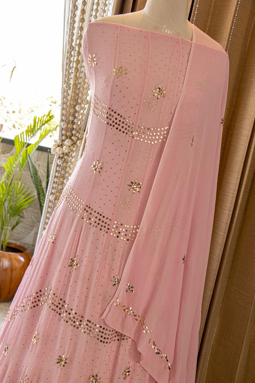 Kamdani pink anarkali gorgette suit - Saffronfashionindia