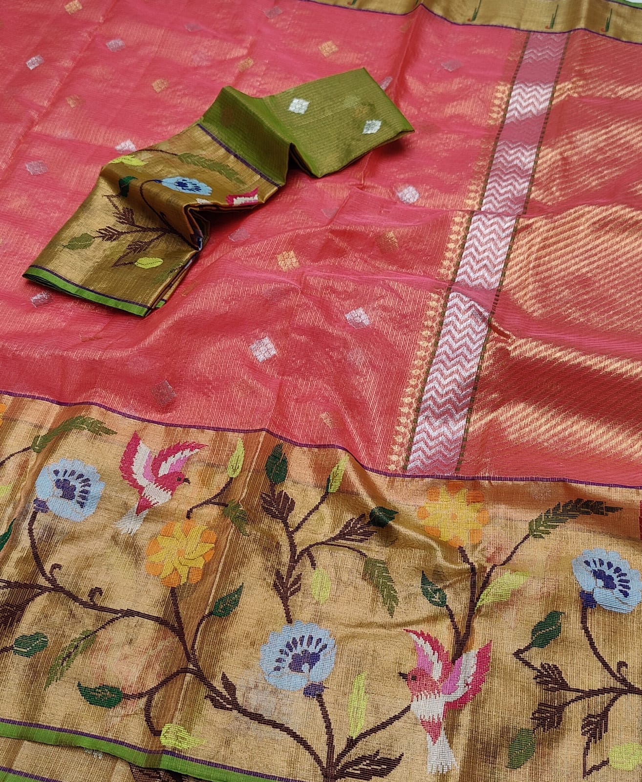 Hansikha tissue zari kota saree - Saffronfashionindia