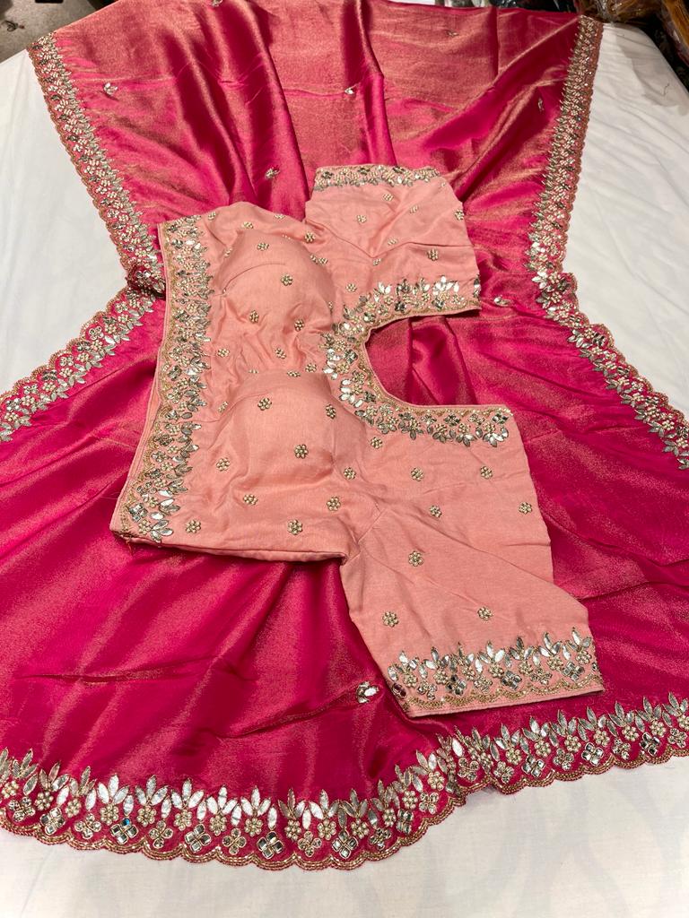Tissue inspired gottapatti zardosi saree - Saffronfashionindia