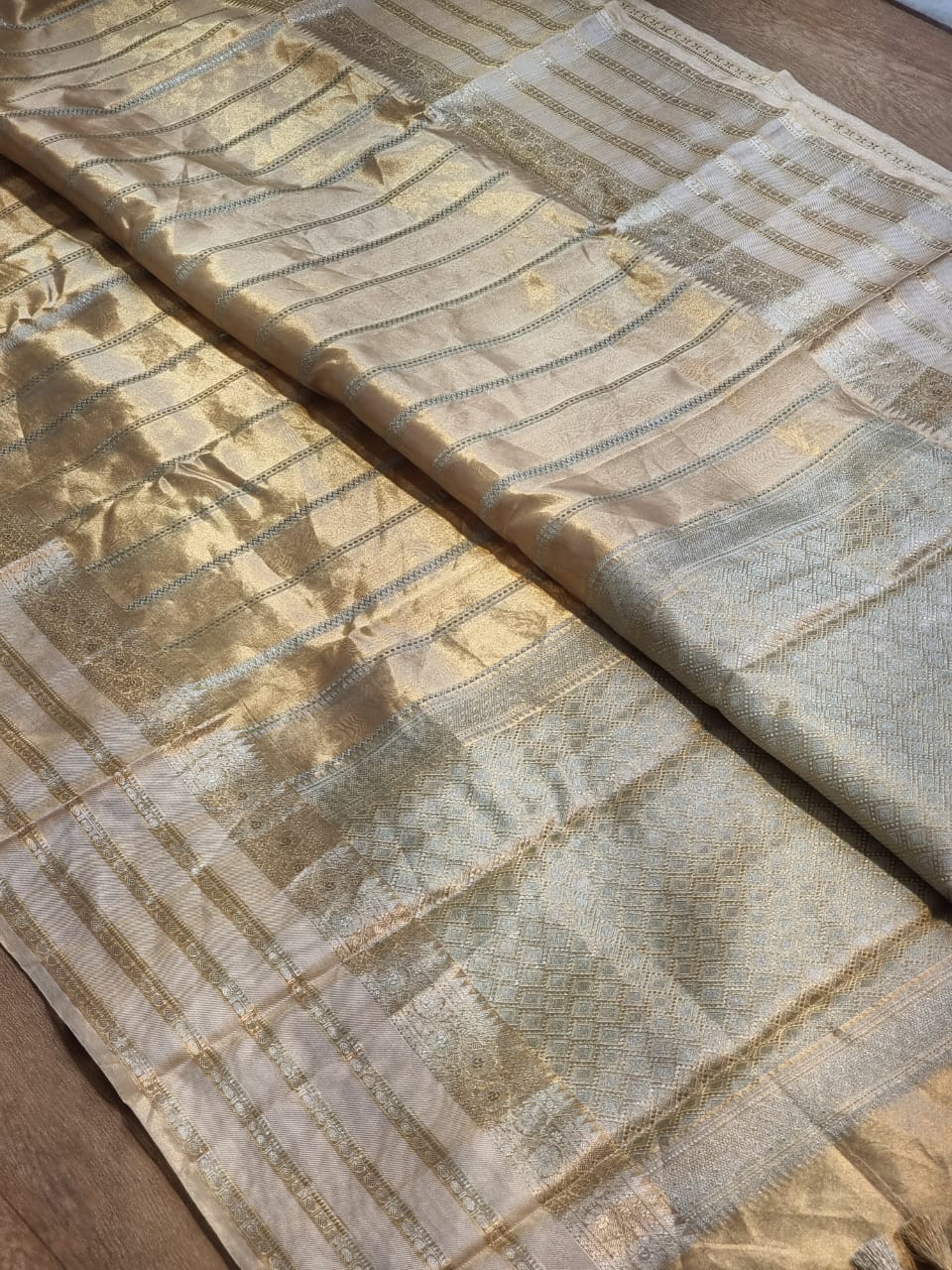 Handwoven tissue striped saree - Saffronfashionindia