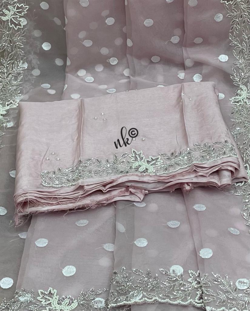 Polka dot organza saree - Saffronfashionindia