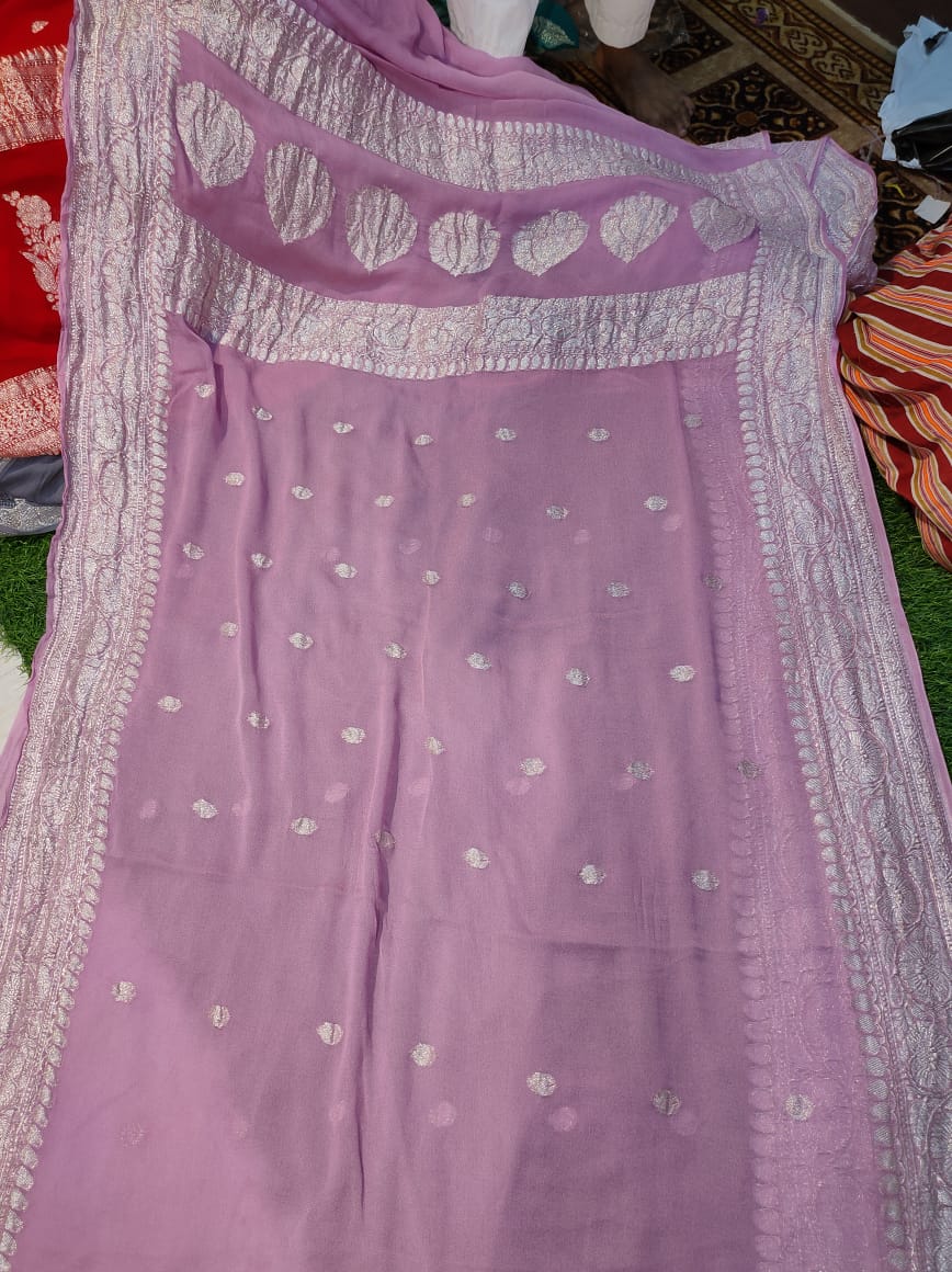 Handcrafted chiffon saree/banarsi saree/sari - Saffronfashionindia