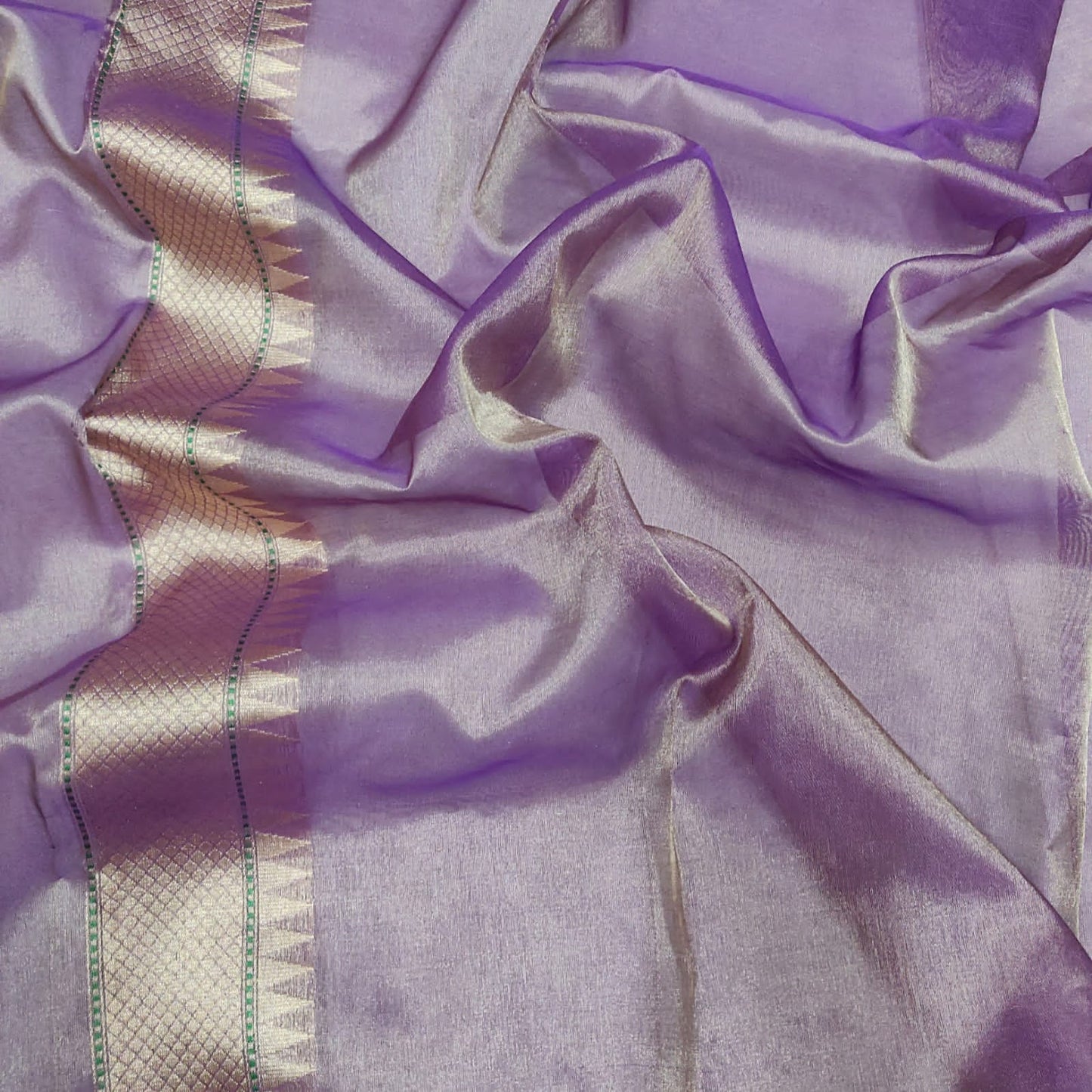 Peachy tissue handwoven Meenakari sari - Saffronfashionindia