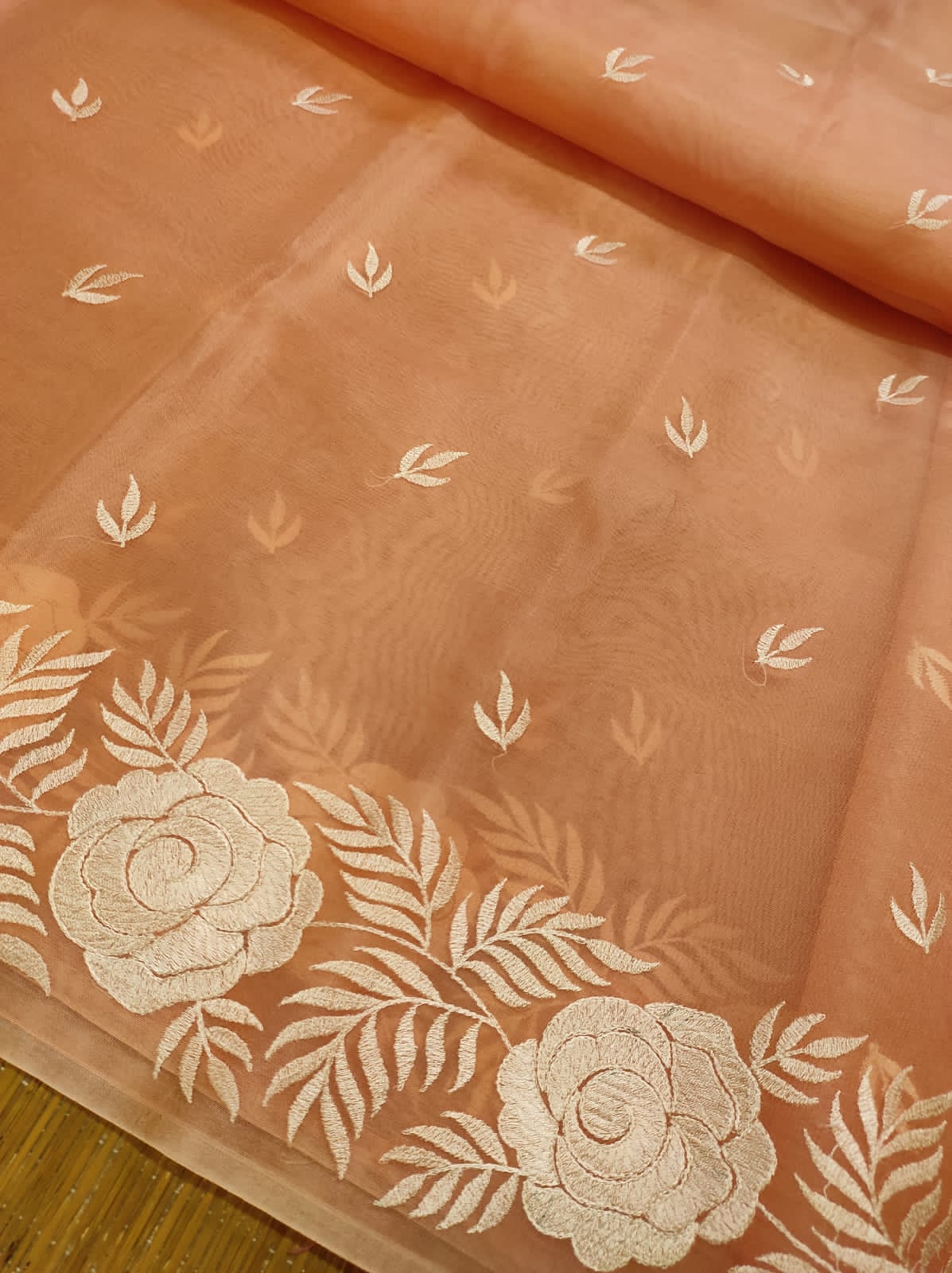 Rose inspired organza saree - Saffronfashionindia