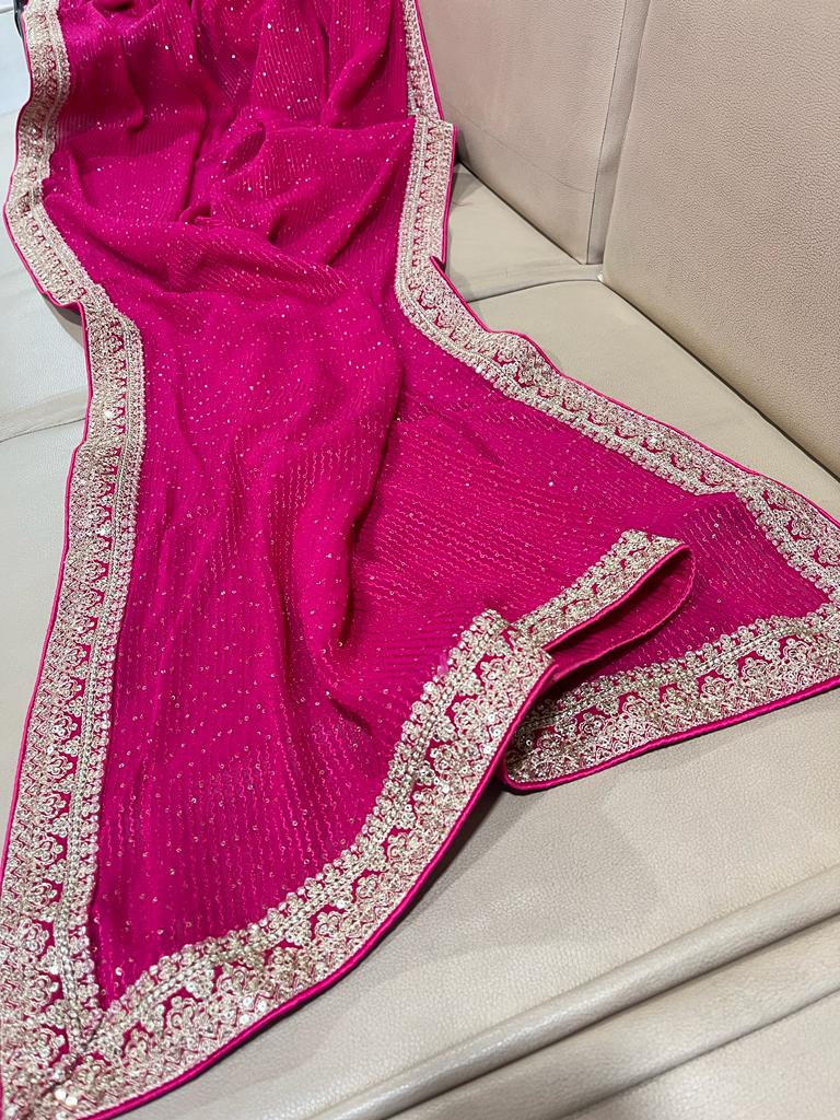 Gulzaar sequence gorgette saree - Saffronfashionindia
