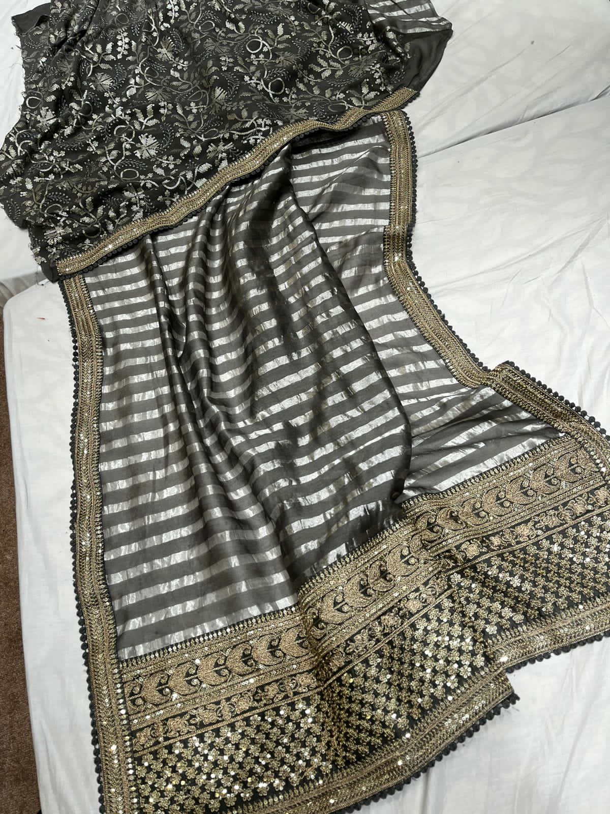 Striped zari inspired saree - Saffronfashionindia