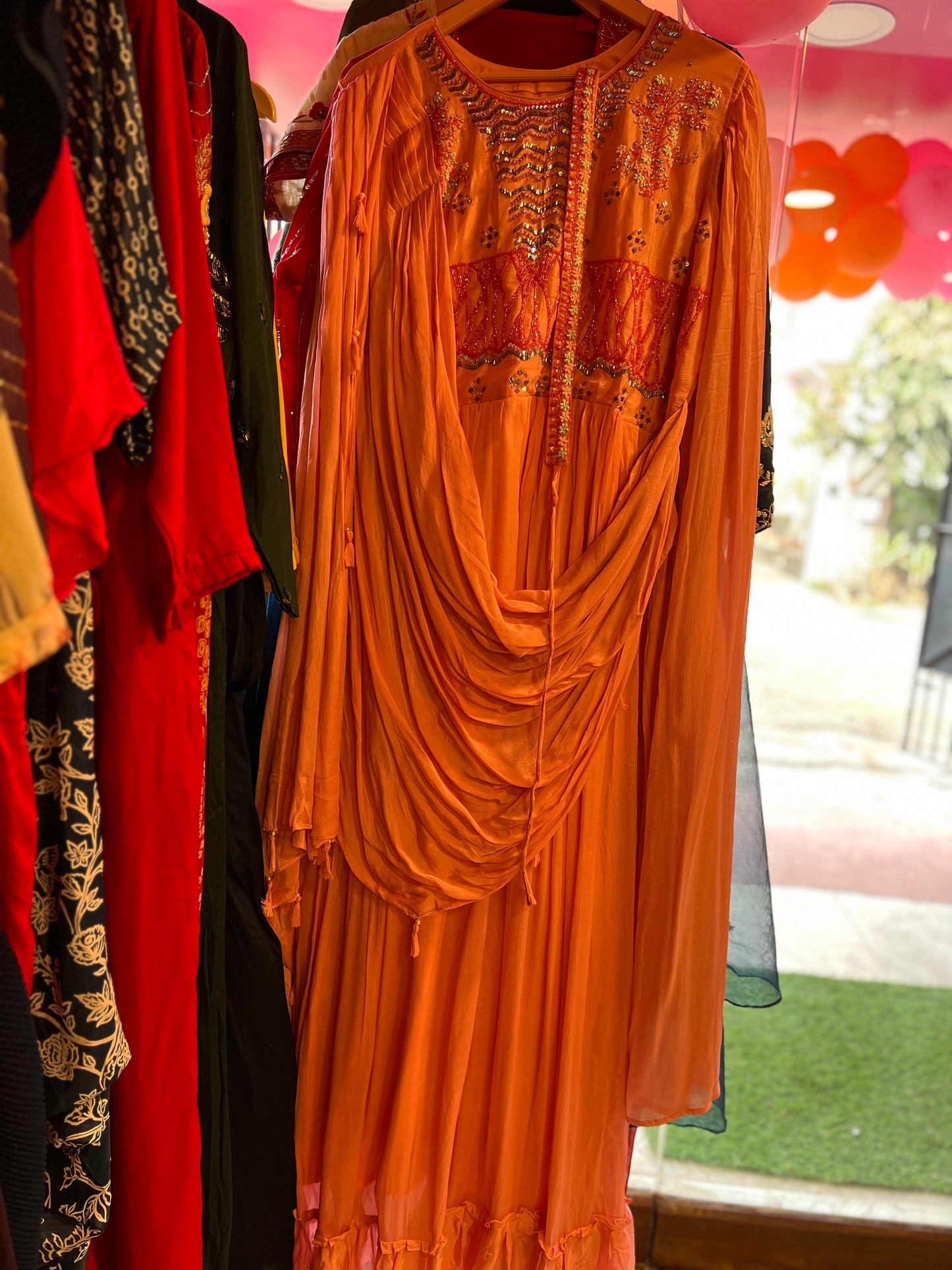 Peachy gown dress - Saffronfashionindia
