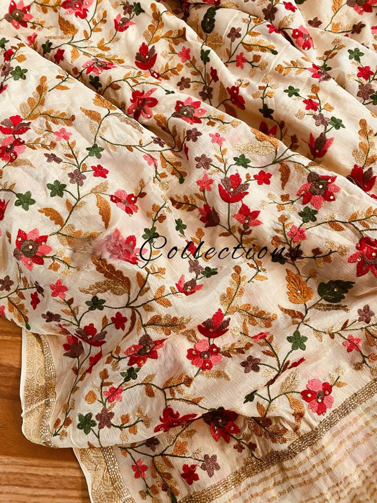 Anehna embroidery saree women sari floral sari - Saffronfashionindia